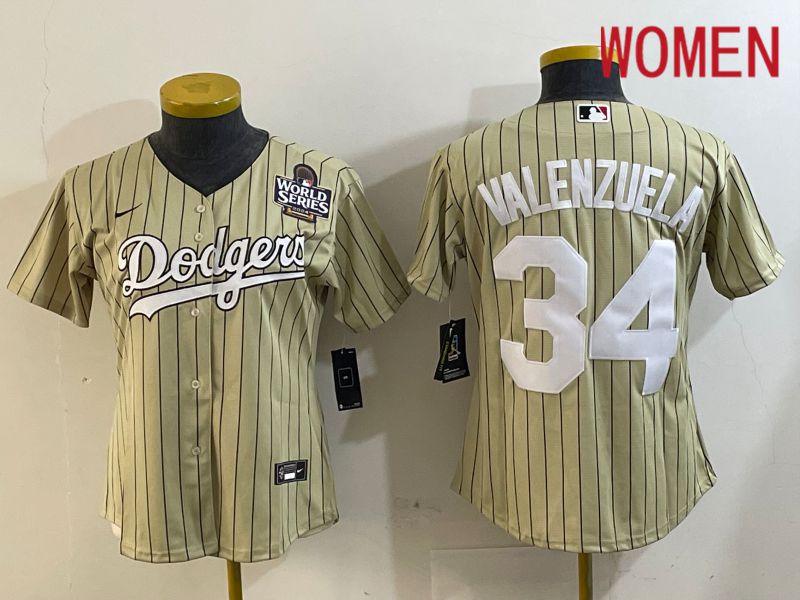 Women Los Angeles Dodgers 34 Valenzuela Green Stripe Game 2024 Nike MLB Jersey style 7